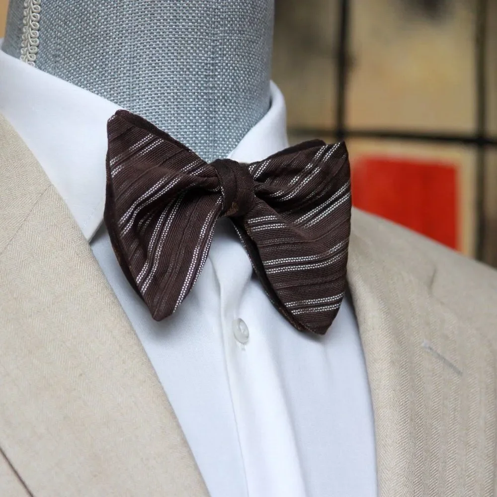 Men's Self-tied Bow Tie 100%Silk Big Butterfly Reversible‎ S666 Brown